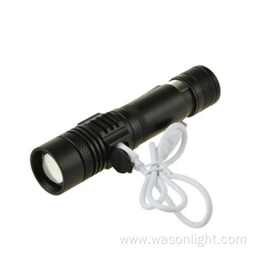 Cheap 3 modes bright long range pocket clip portable zooming rechargeable survival led torch light with battery indicator